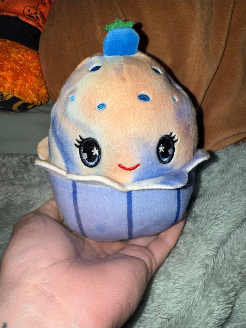 Squishmallows Blue and Peach Cupcake Plush with Embroidered Face